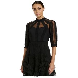 MAC DUGGAL 8058 High Neck‎ Ruffle Tiered A Line Midi Dress Size 24 Black